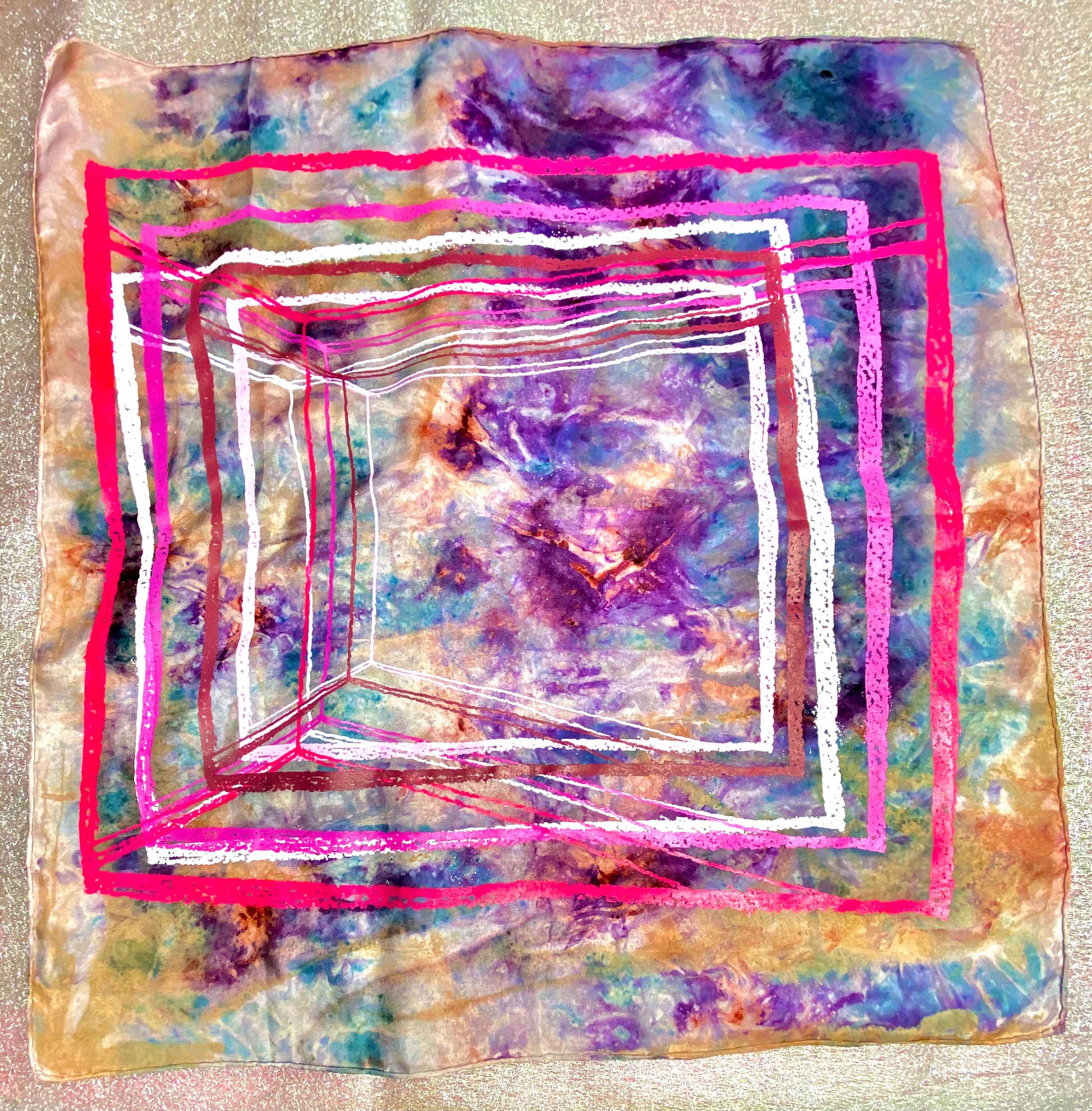 Portals (Hand Dyed and Screen Printed Silk Scarf)
