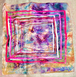 Portals (Hand Dyed and Screen Printed Silk Scarf)
